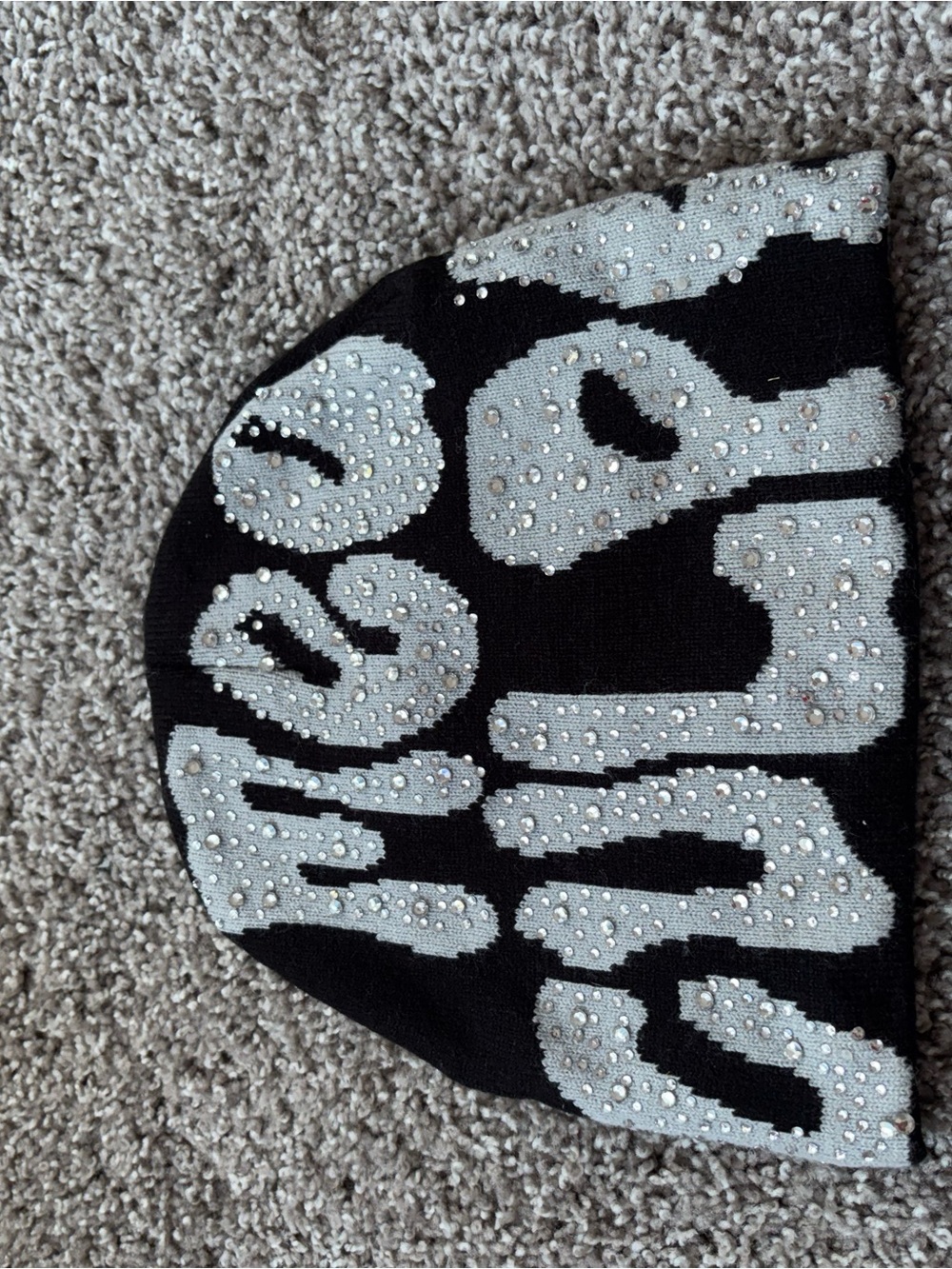 Unisex Black Beanie with Silver Studded Heart Design